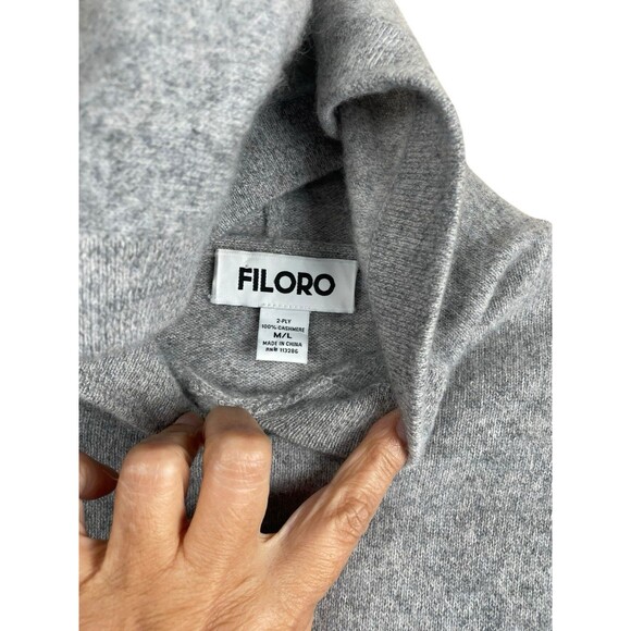 Filoro Womens 2 Ply Cashmere Long Sleeve Hooded Knit Sweater Pockets Gray M/L - Picture 4 of 9
